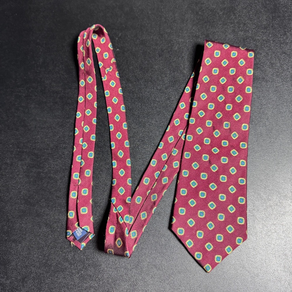 Polo‎ Ralph Lauren Necktie Mens OS Burgundy Geometric Medallion Silk Classic Tie